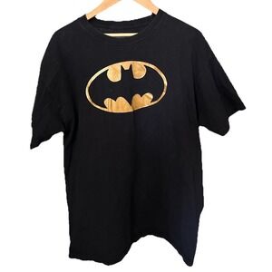 Batman Men's large Black Gold Logo DC Comics T-Shirt